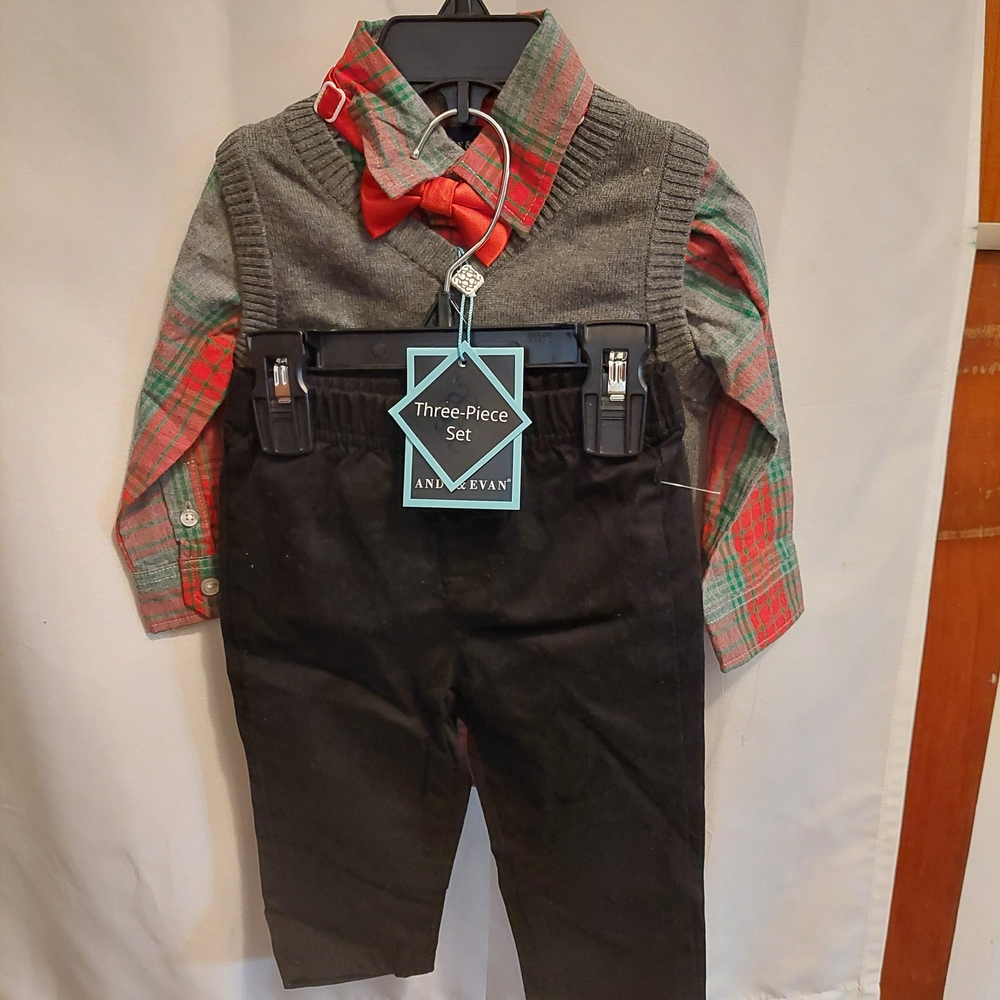 Andy & Evan Three-Piece Boy's Set with Red Bow Tie 6-9months